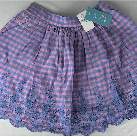 NWT Gap Sarah Jessica Parker Blue Pink Gingham Eyelet Skirt Kids M 8-9 Bunny - Picture 1 of 6